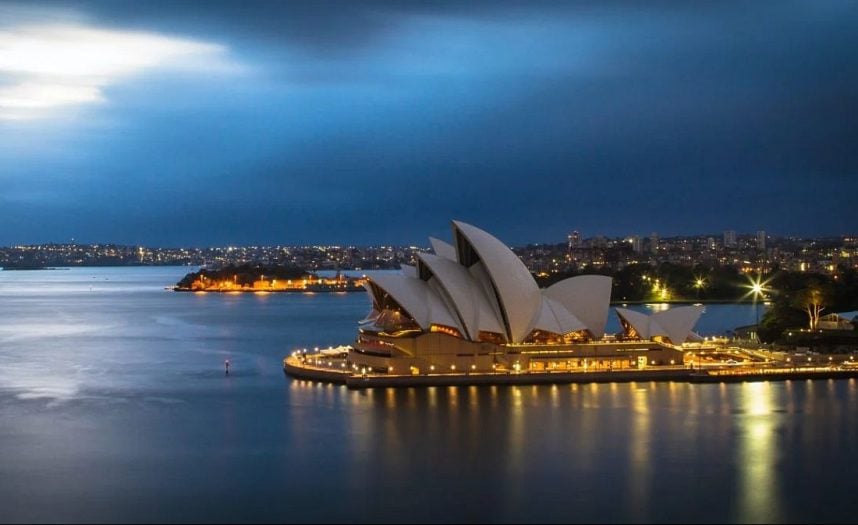 The Sydney Opera House in Australia at night