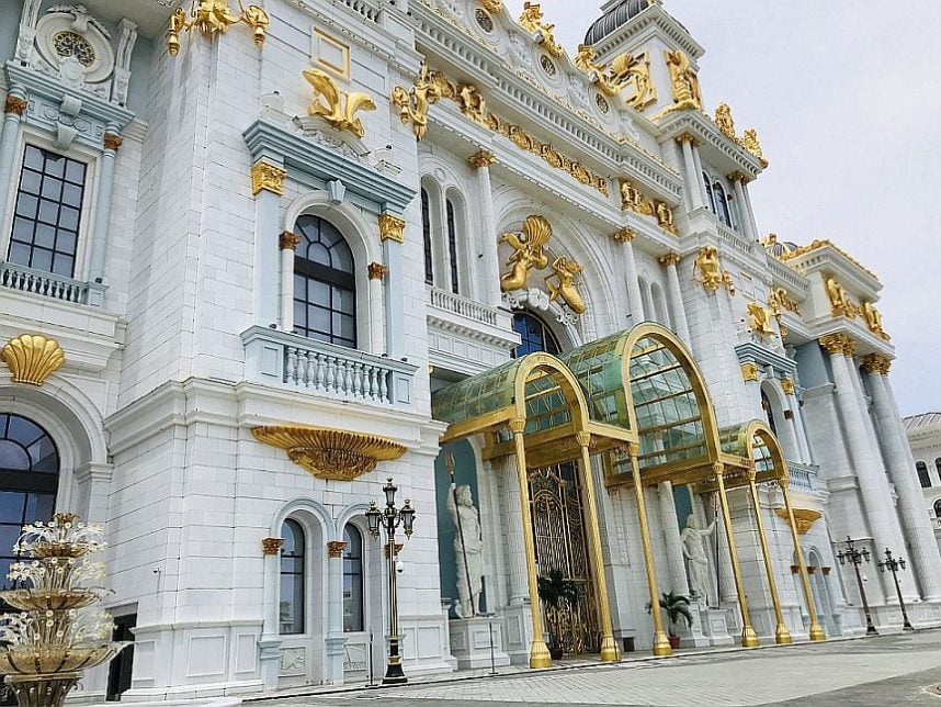 The entrance to the still-shuttered Imperial Palace casino in Saipan