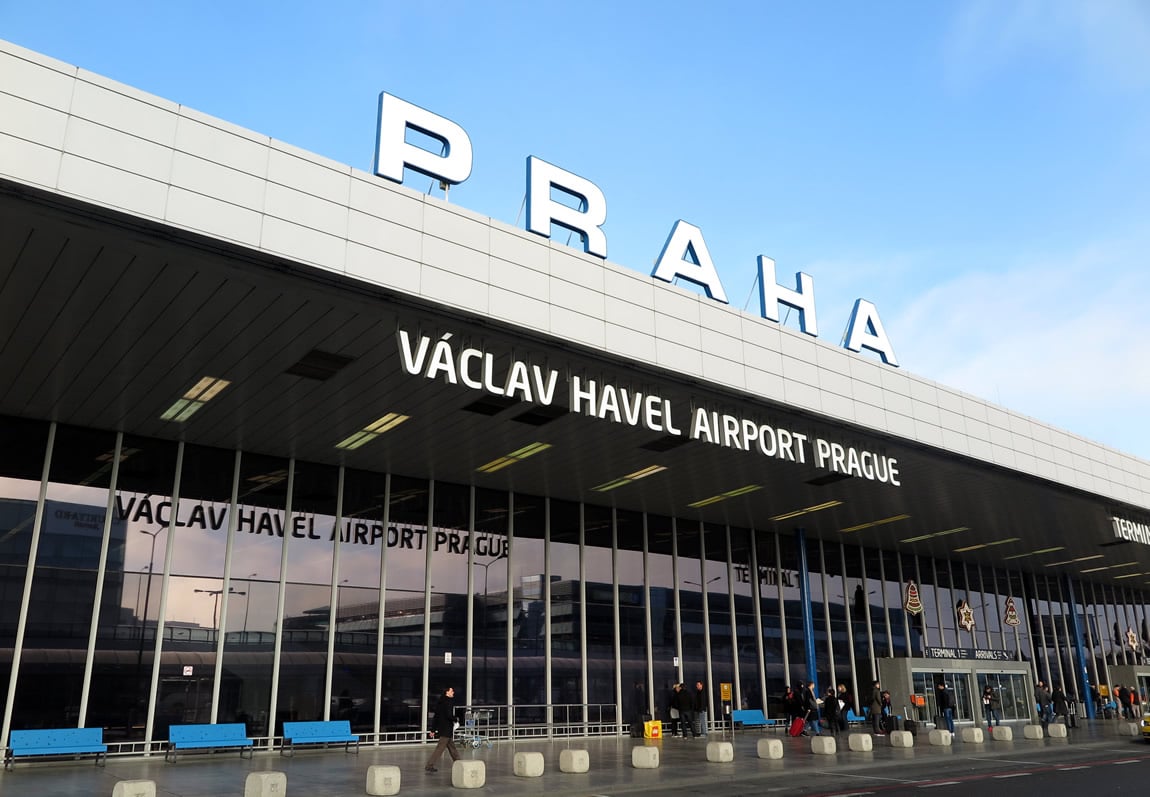 The exterior of the Václav Havel Airport in Prague, Czech Republic