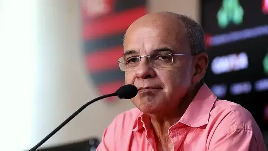 The former president of Brazilian soccer club Flamengo Eduardo Bandeira de Mello in a press conference