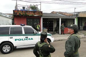 Colombian police officers on patrol