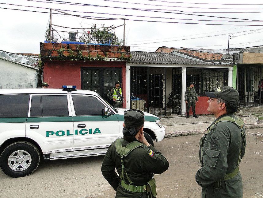 Colombian police officers on patrol