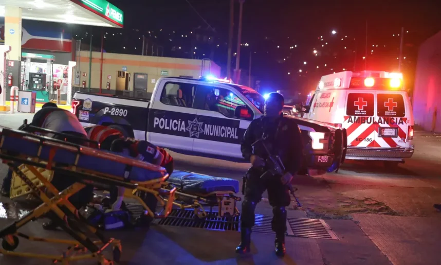 Police and emergency personnel respond to a crime scene in Tijuana, Mexico