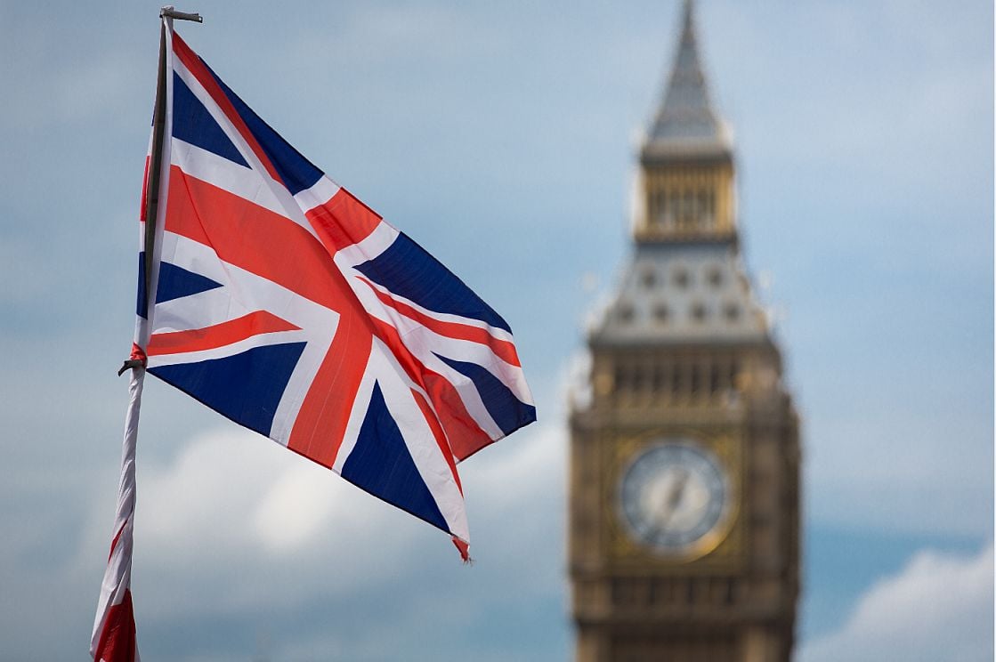 The British flag flies in front of Big Ben
