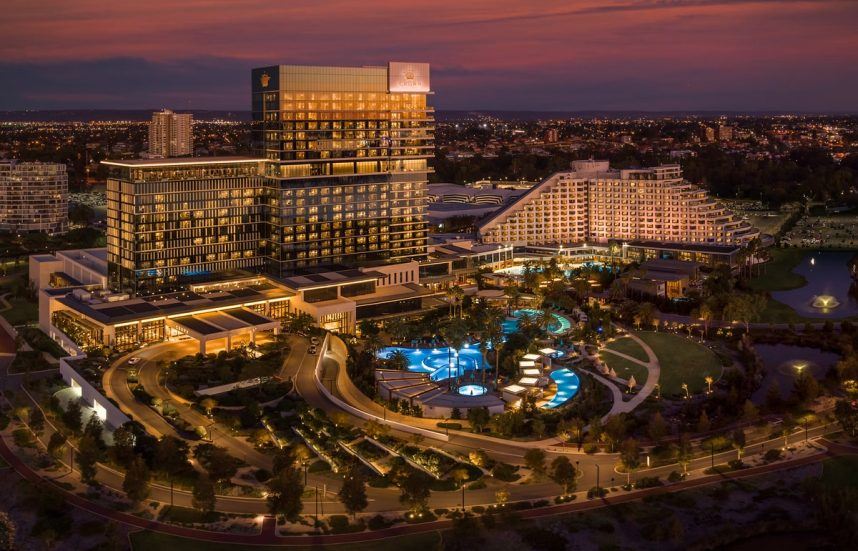 The Crown Perth casino resort complex at dusk