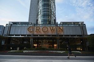 The Crown Resorts logo on the Crown Melbourne casino in Victoria
