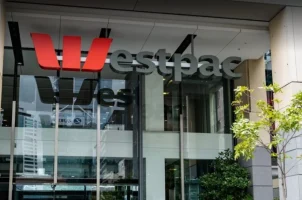 A Westpac sign hangs over the entrance of one of the bank's branches