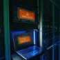 A computer displays a simulated alert of a DDoS attack