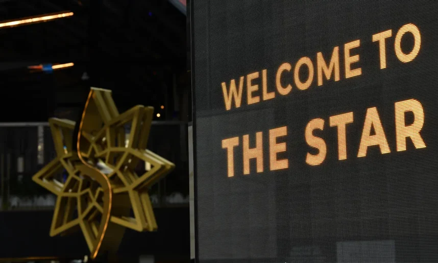 A sign greets visitors to a Star Entertainment casino in Australia