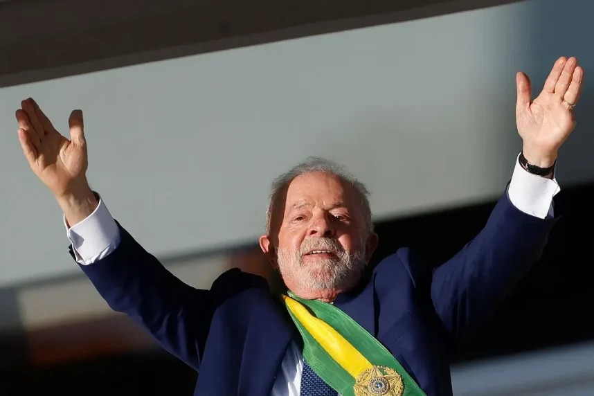 Brazil President Inacio Lula da Silva greets supporters after winning the election