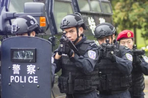 Chinese police officers conducting an exercise