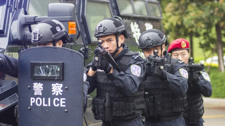 Chinese police officers conducting an exercise