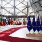 Flags of EU countries fly in the EU headquarters in Brussels, Belgium