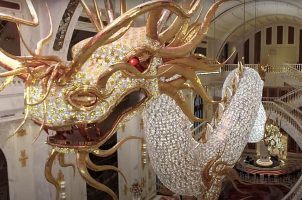 One of the crystal dragons adorning the lobby of the Imperial Palace casino resort in Saipan