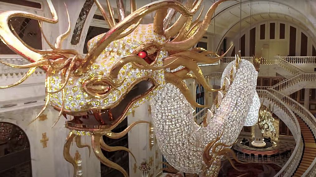 One of the crystal dragons adorning the lobby of the Imperial Palace casino resort in Saipan