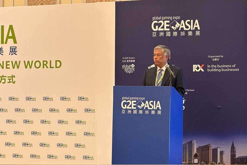 PAGCOR Chairman and CEO Alejandro Tengco speaks during the G2E Asia summit this week