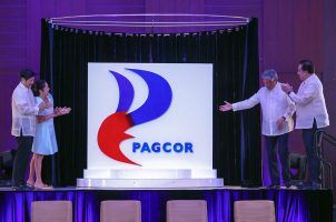 PAGCOR officials and Philippine President Ferdinand R. Marcos attend the unveiling of PAGCOR's new logo