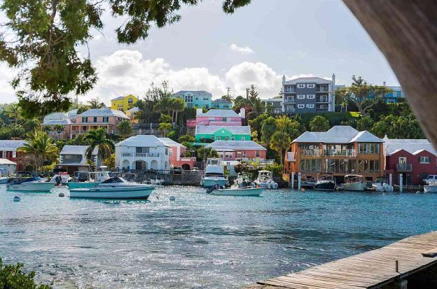 View of Bermuda waterfront with houses in the background