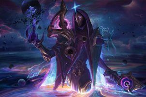 A characterization of Dark Cosmic Erasure Jhin from the video game League of Legends