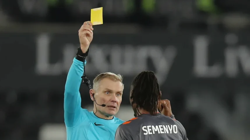 Bristol City's Antoine Semenyo receives a yellow card in the FA Cup