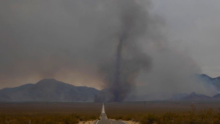 A vortex of ash seen in the York Fire