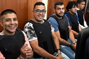 Members of the Los Monos gang in Rosario, Argentina in a court room.