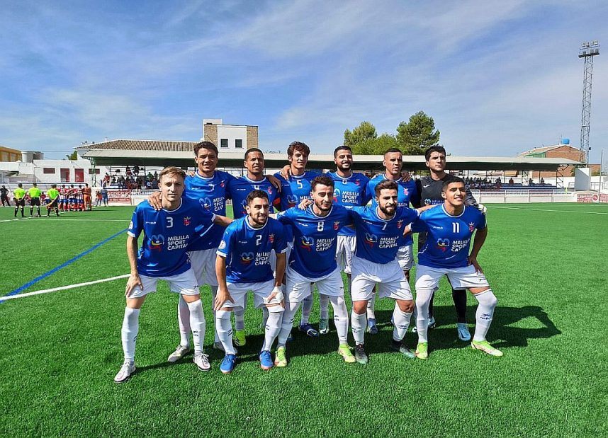 Members of the Spanish soccer team Huracán de Melilla pose for a team photo