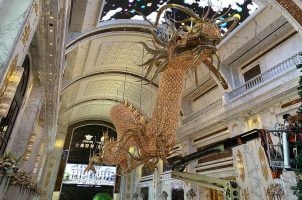 One of the crystal dragons hanging in the lobby of the Imperial Palace casino in Saipan