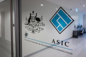 The logo of the Australian Securities and Investments Commission on one of its offices