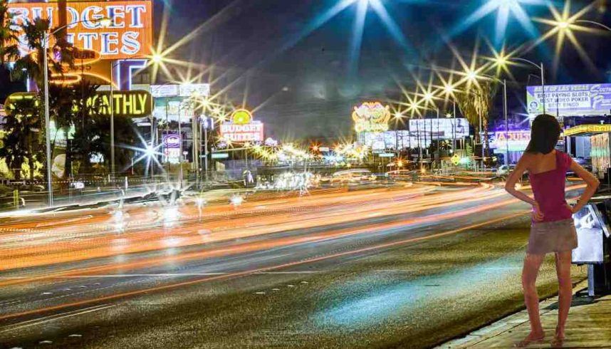 A woman on a street in Las Vegas