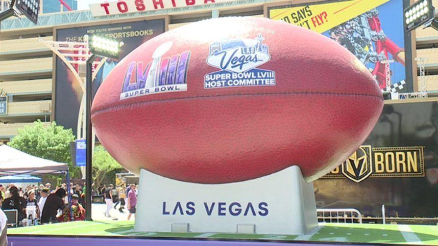 The “Super Ball,” an oversized replica of a Super Bowl LVIII football,