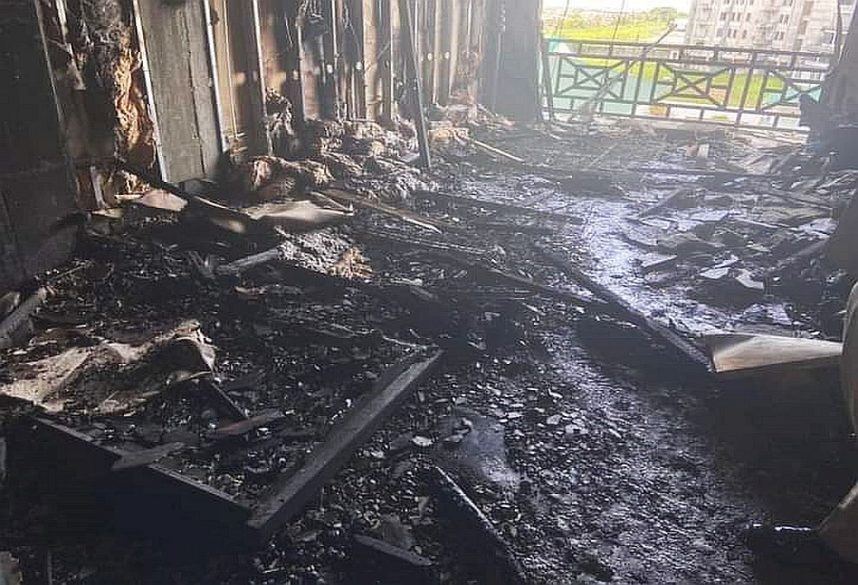 A hotel room at the Ramada Princess in Guyana following a fire