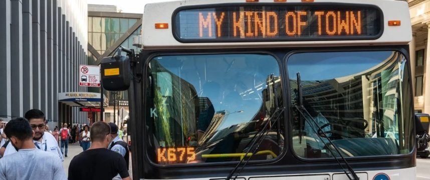 A bus carrying migrants in Chicago