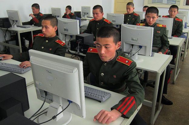 Students at the Mangyongdae Revolutionary School, in Pyongyang, North Korea, work on computers