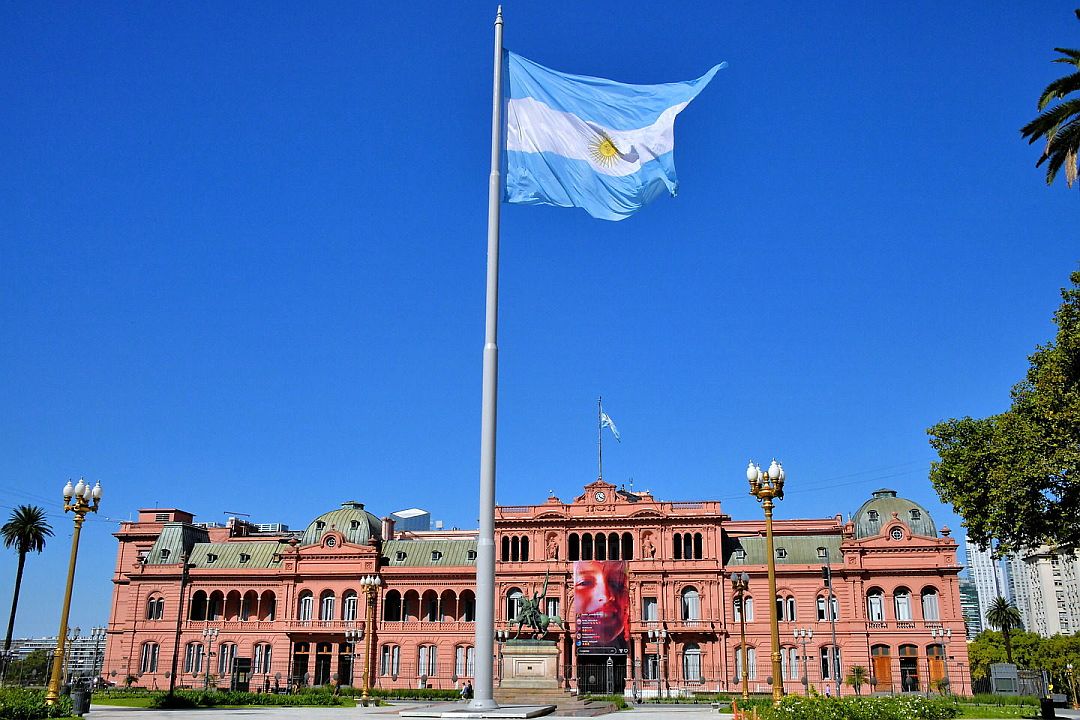 The Argentine flag flies at Monserrat Plaza in Buenos Aires