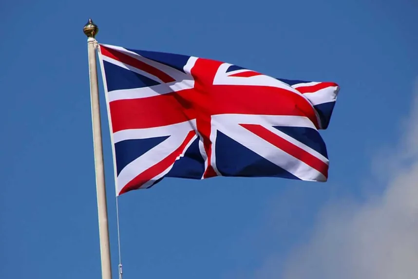 The Union Jack flies on a flagpole