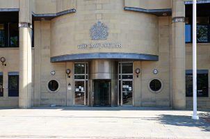 The entrance to the Bradford Crown Court in the UK