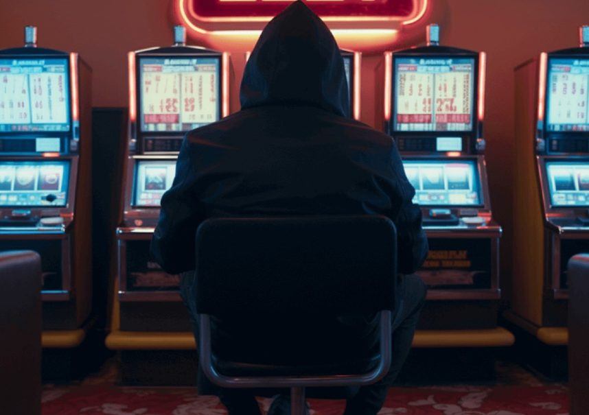 Hacker at slot machine