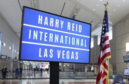 Sign welcoming passengers to Harry Reid International Airport