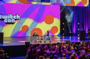 A panel participates in a gaming discussion during TwitchCon