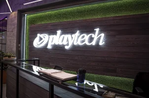 A sign in Playtech's offices in London, England.