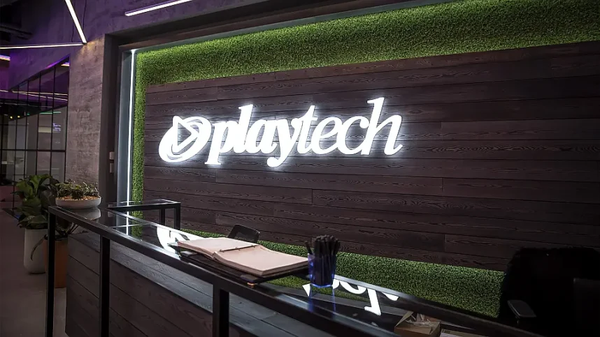 A sign in Playtech's offices in London, England.