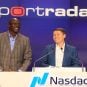 Michael Jordan and Sportradar co-founder and CEO Carsten Koerl in an appearance with NASDAQ during the launch of the company's IPO