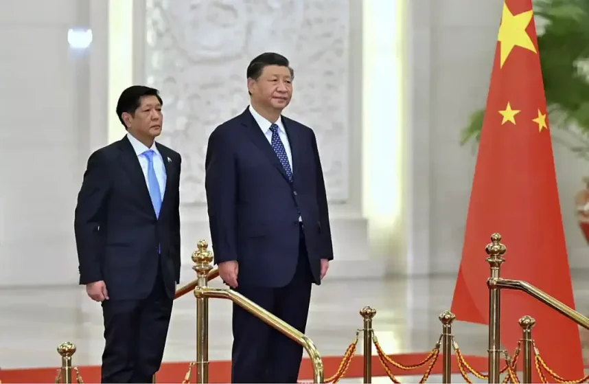 Philippine President Ferdinand Marcos Jr with China's Xi Jinping