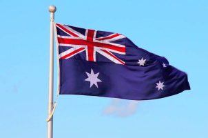 The Australian flag flies at the Australian War Memorial