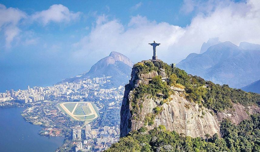 The Christ the Redeemer statue in Brazil overlooking Rio de Janeiro, Brazil.