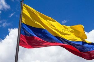 The Colombian flag waving in the wind