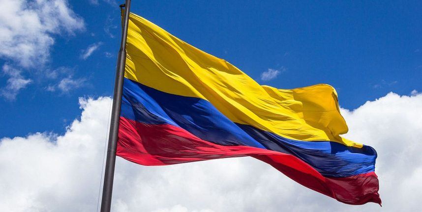 The Colombian flag waving in the wind
