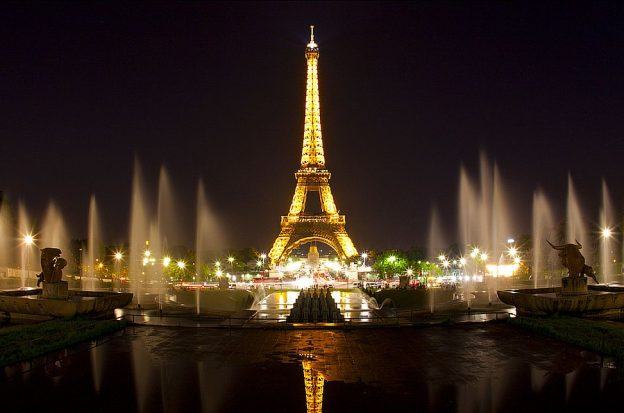 The Eiffel Tower lit up at night