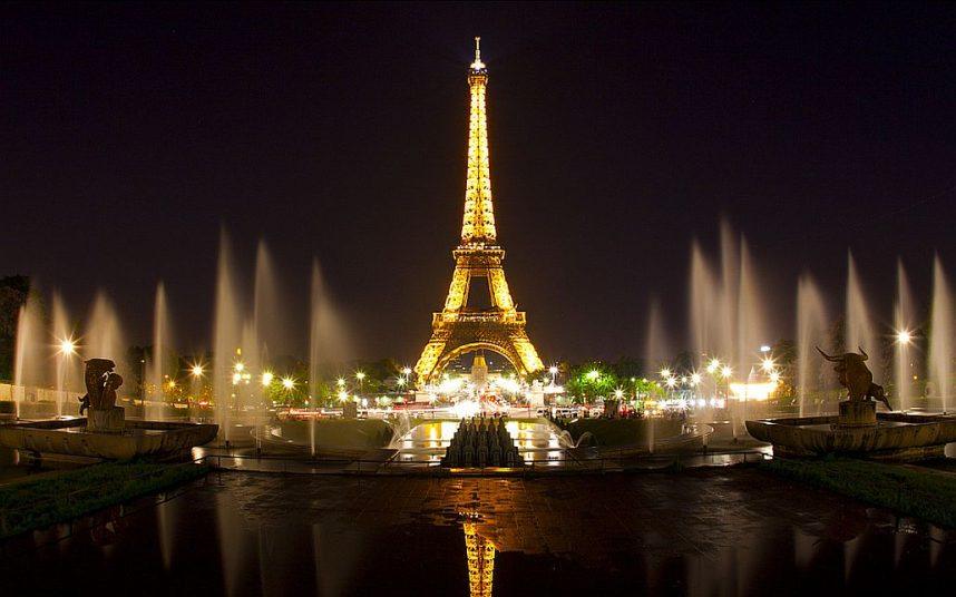 The Eiffel Tower lit up at night